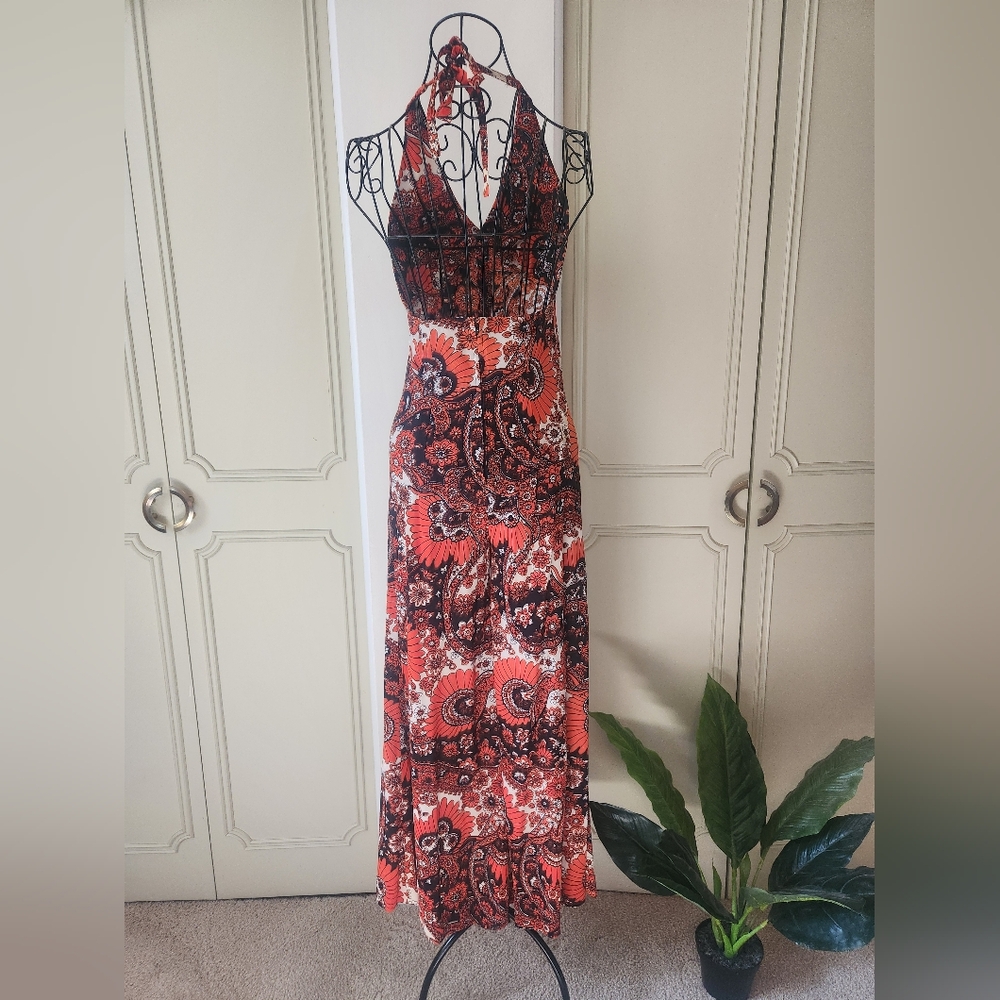 Vintage Orange And Black Paisley Jumpsuit - Picture 5 of 7